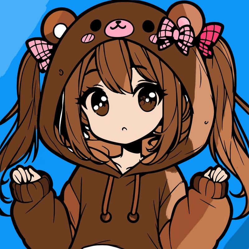 cute anime girl with ponytails and a cute bear hoodie