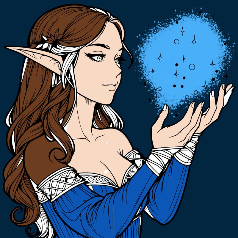 realistic elf girl doing magic