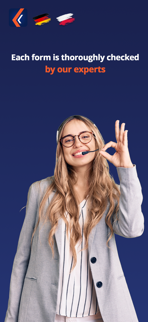 Ein professioneller Steuerexperte, der lächelt und ein Ok-Zeichen macht, das gründliche Formularprüfungen in der TimeTax-App darstellt