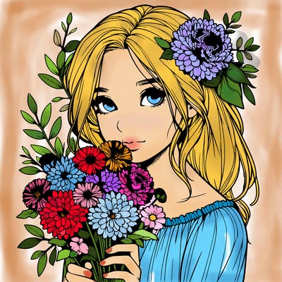 realistic girl with flowers