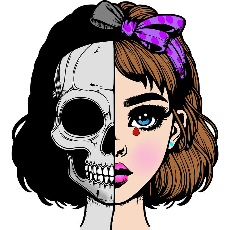 realistic girl with half skull mask