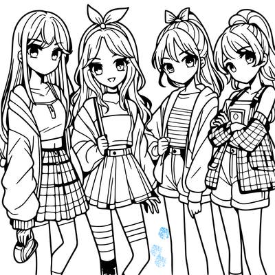 teen manga girls group of 4