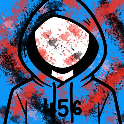 a person with non face waering a hoodie with a 456 symbol