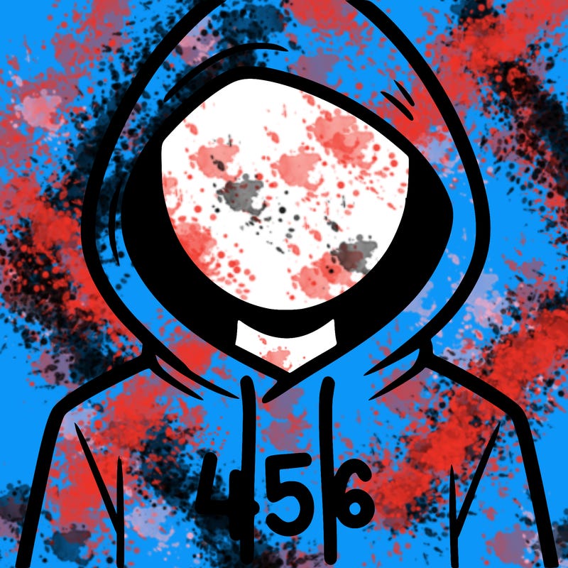 a person with non face waering a hoodie with a 456 symbol