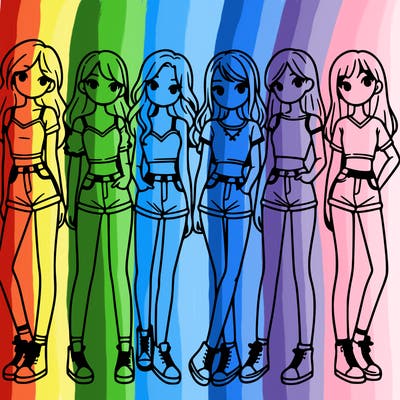 a group of girls wearing crop tops and shorts