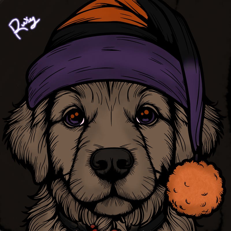 realistic dog with a christmas hat