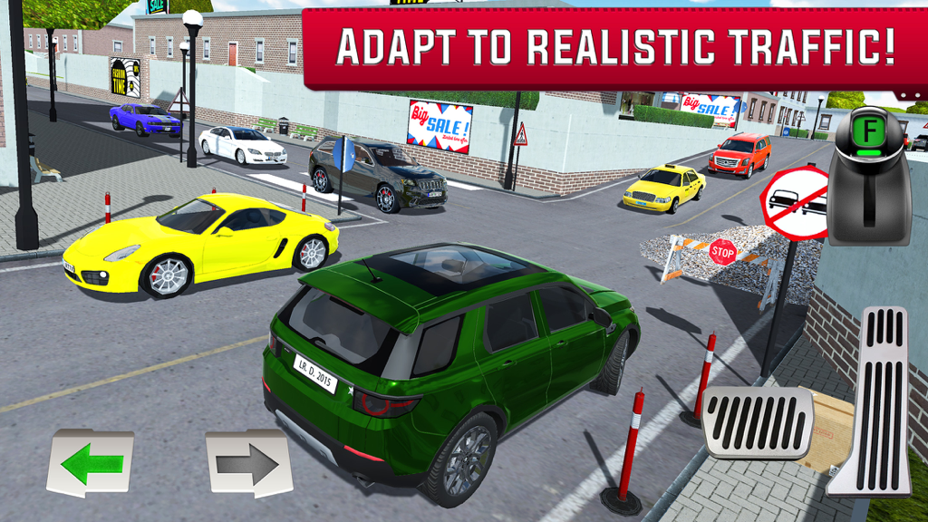 Crash City: Heavy Traffic Drive - A green SUV driving through city traffic in a realistic simulation game
