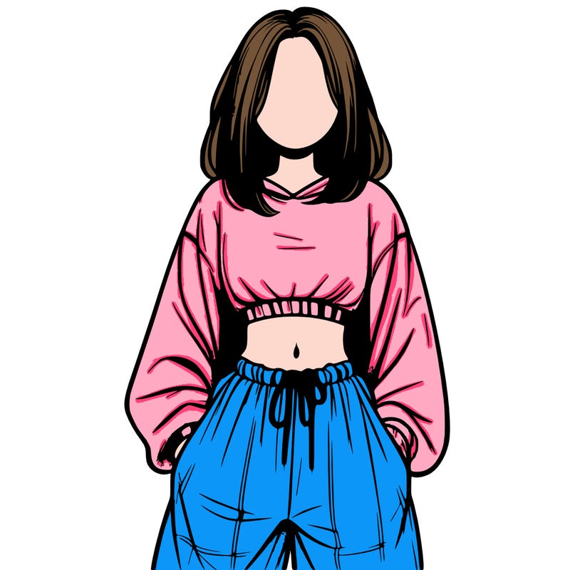 realistic girl faceless with baggy pants and a crop top