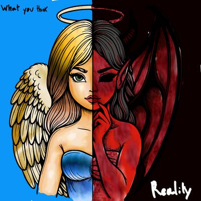 realistic angel half demon