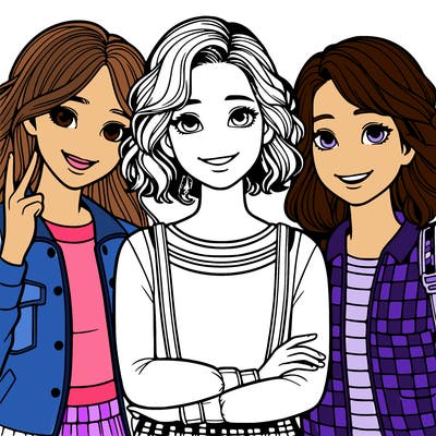 a girl with friends realistic