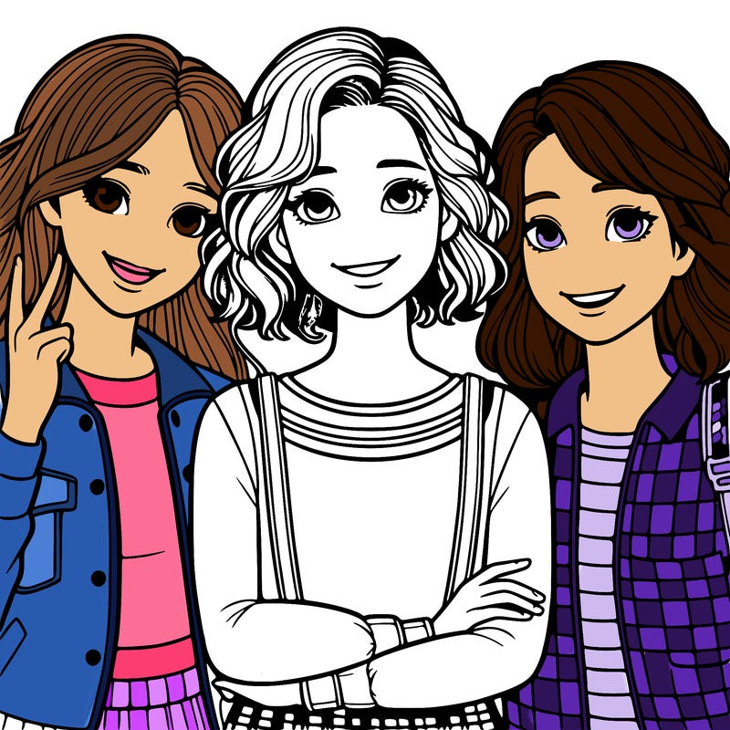 a girl with friends realistic