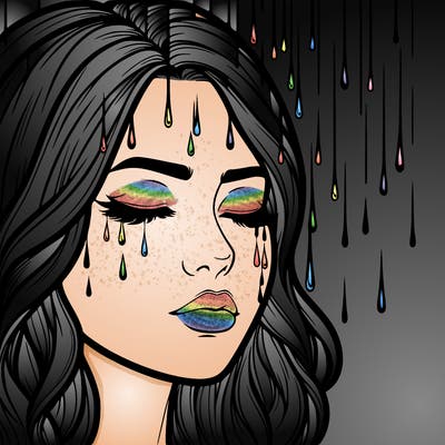 rain going over realistic woman’s face