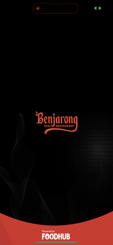 Benjarong Thai Restaurant. - Benjarong Thai Restaurant app splash screen featuring the restaurant logo on a dark background