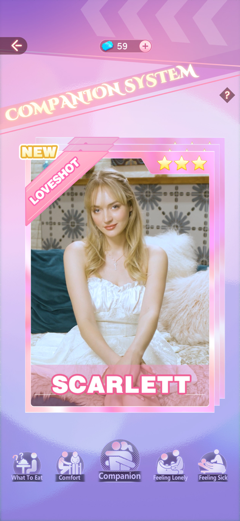 Scarlett character profile in the Companion System of Love Choice interactive game