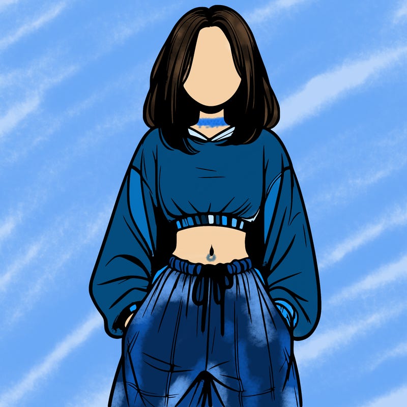 realistic girl faceless with baggy pants and a crop top
