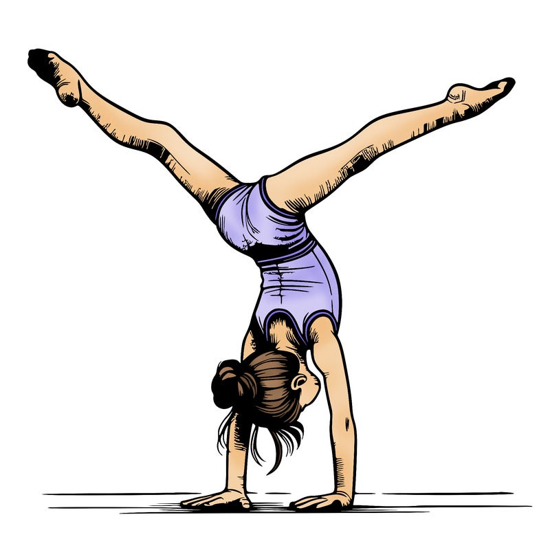 realistic gymnastic hand stand girl in four splits