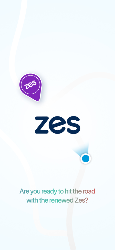 Zes-EV Station Network - Zes EV station network app welcome screen with logo and purple map pin icon.