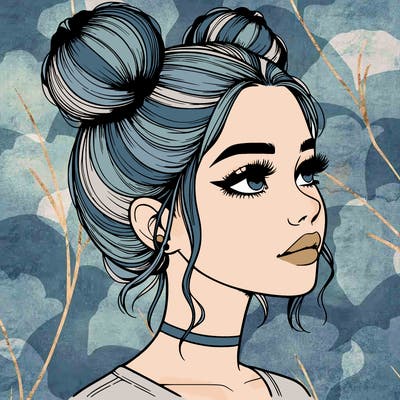 realistic girl with buns on the top of her head