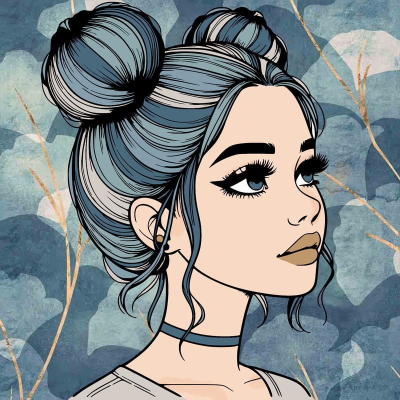 realistic girl with buns on the top of her head