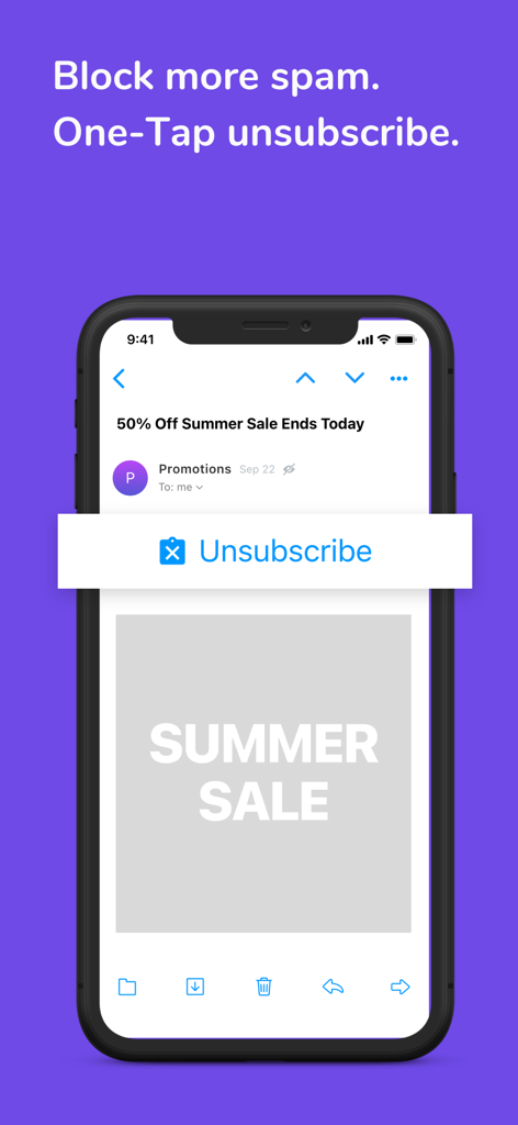 Edison Mail mobile app interface demonstrating the one tap unsubscribe button on a promotional email
