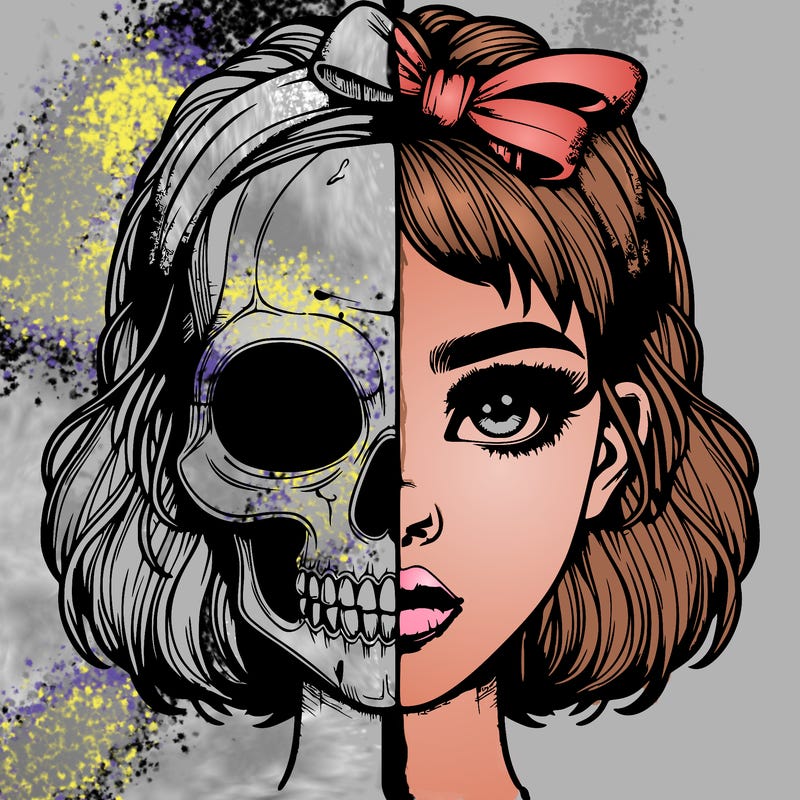 realistic girl with half skull mask