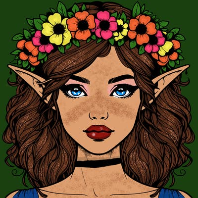 realistic female elf with flower crown