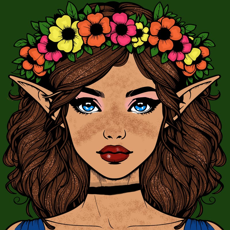 realistic female elf with flower crown