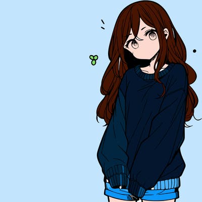 manga teen girl  in a sweater and baggy pants