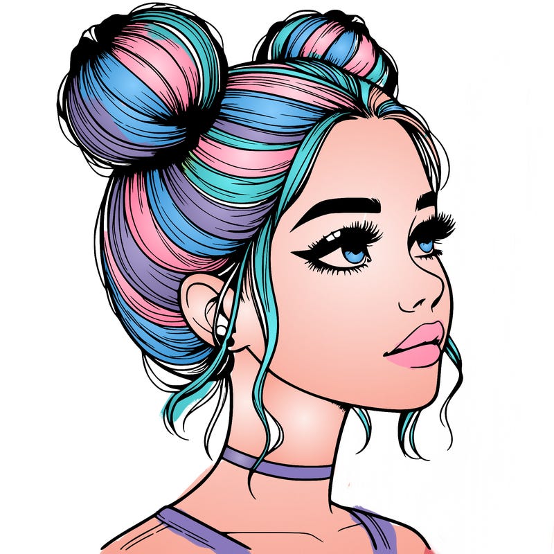 realistic girl with buns on the top of her head