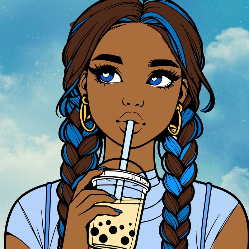 realistic girl with braided hair drinking boba