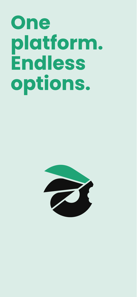 Ride Eats app marketing screen featuring the slogan One platform Endless options and logo