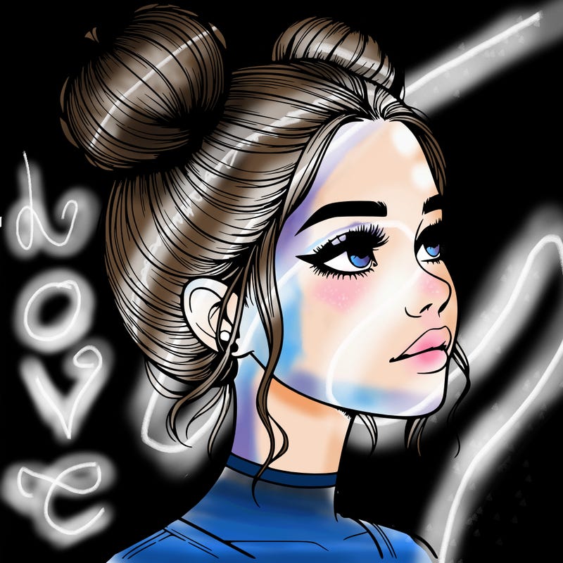 realistic girl with buns on the top of her head