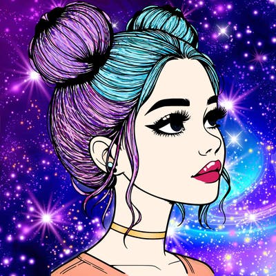 realistic girl with buns on the top of her head