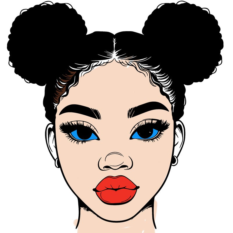realistic black woman with two buns