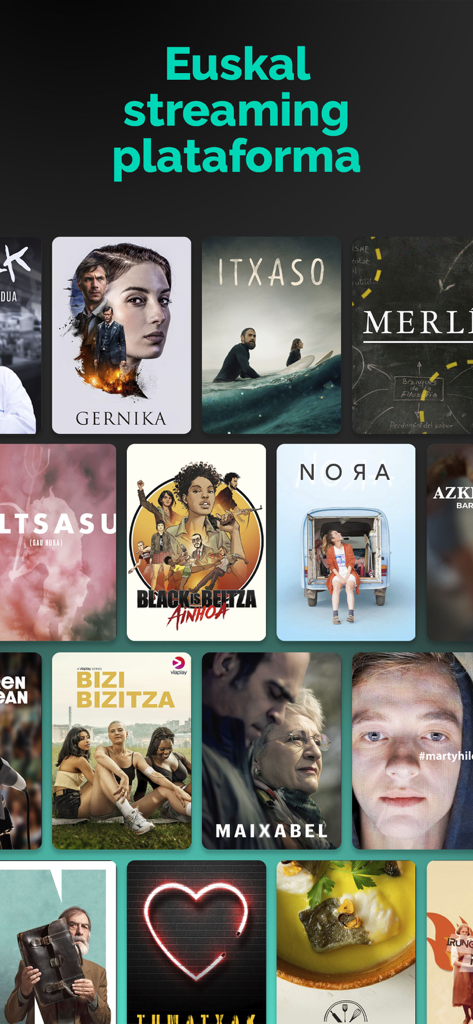PRIMERAN - A collection of Basque movie and series posters on the PRIMERAN streaming platform.