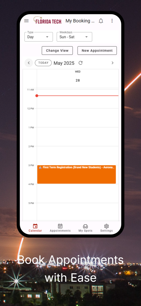 Florida Tech Hub - Florida Tech Hub app interface showing an appointment booking calendar for students.