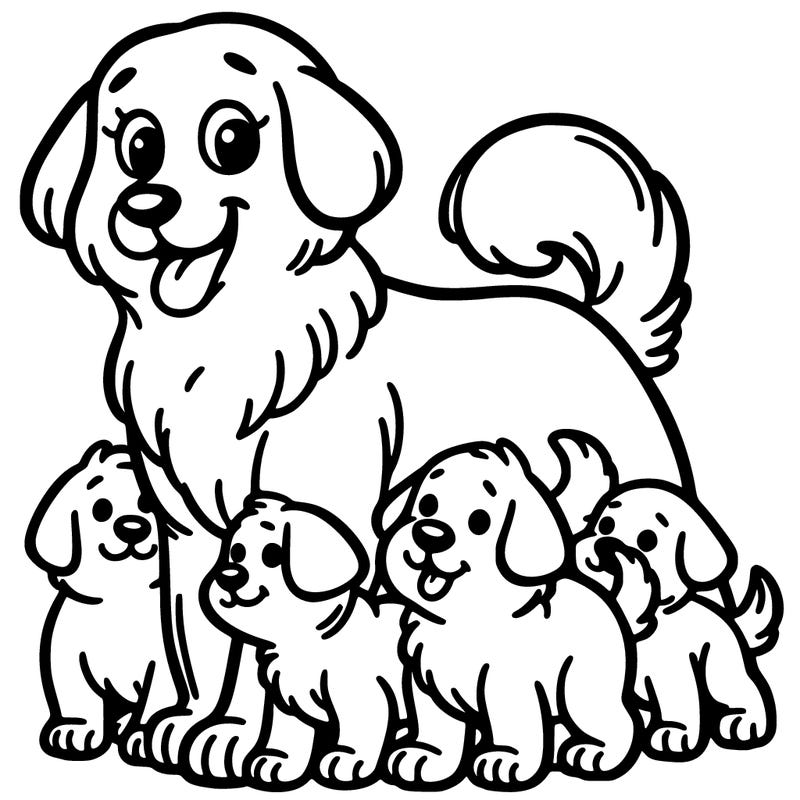 mum dog and puppies