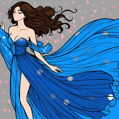 realistic woman in dress flowing the the wind