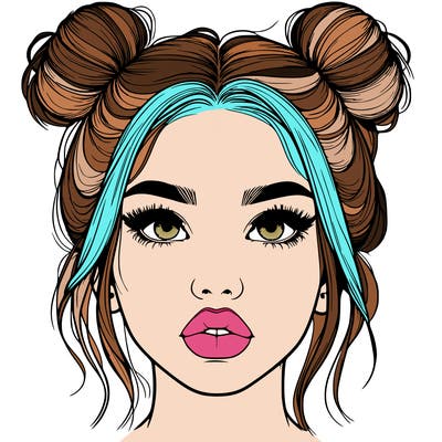 realistic girl with two buns on her hair and lips