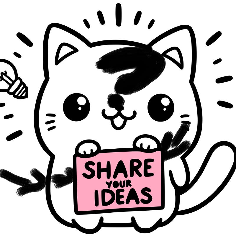 a cute cat saying share your ideas
