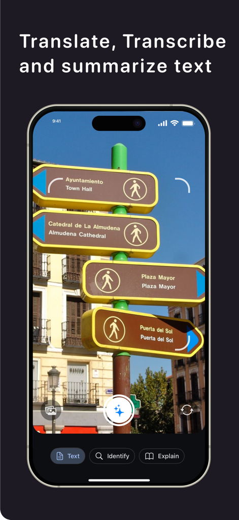 Vision GPT - Image Analyzer - Vision GPT app translating and transcribing street signs on a mobile phone screen.