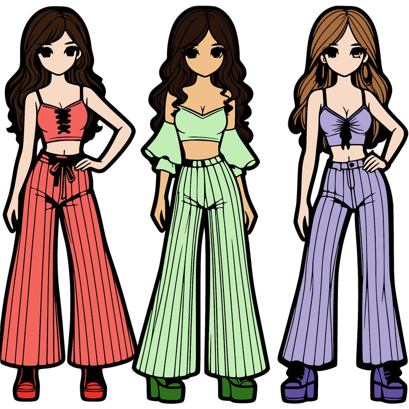 girls with flare pants and crop tops realistic