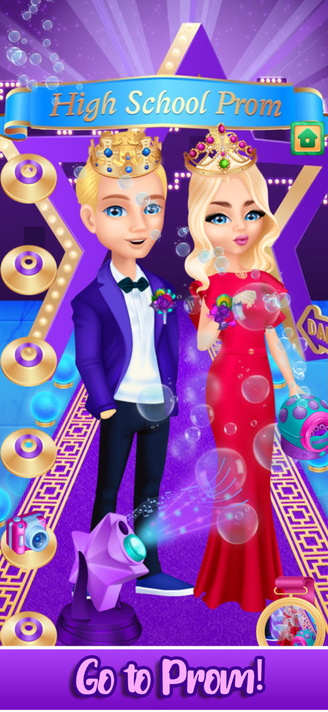 Girls High School Makeup Salon - Personnages de Roi et Reine du bal à la fête du lycée dans un jeu de relooking pour enfants