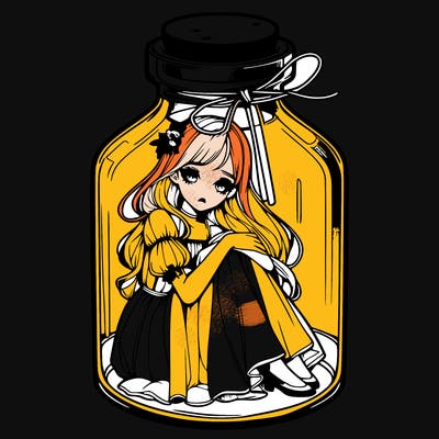 beautiful realistic girl trapped in bottle