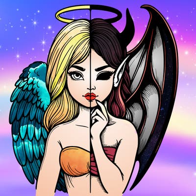 realistic angel half demon