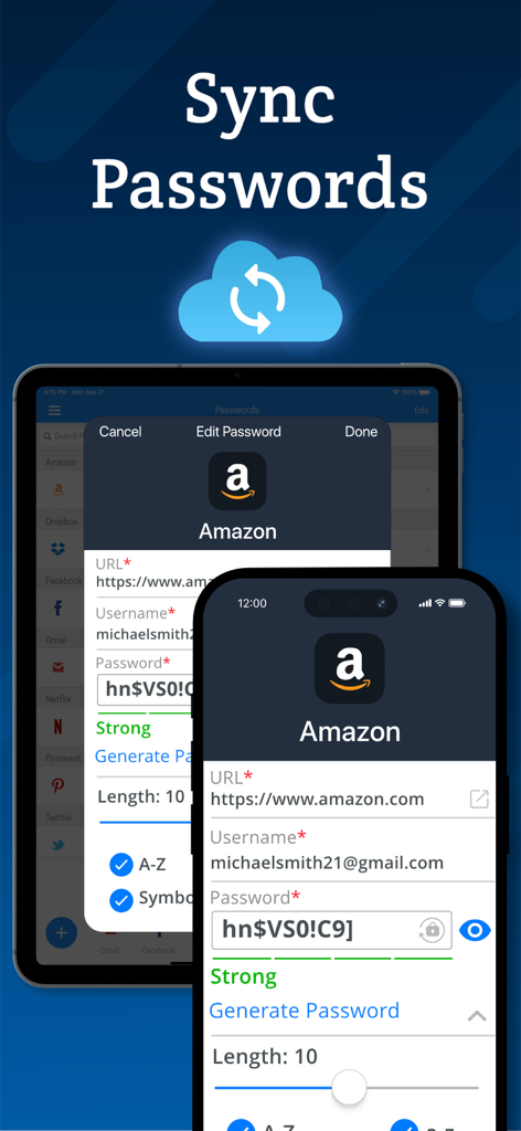 Password Manager - Secure - Sincronizzazione delle password tra dispositivi iPhone e iPad utilizzando il backup cloud