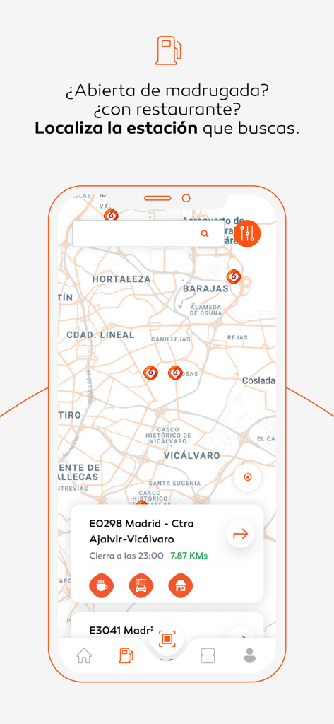 Mundo Galp - Tela localizadora de postos do aplicativo Mundo Galp mostrando pinos de postos em um mapa com informações detalhadas de serviços