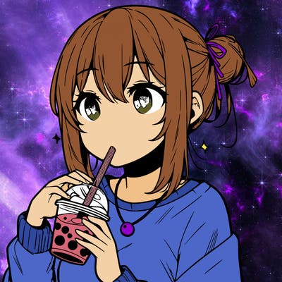 manga character drinking boba