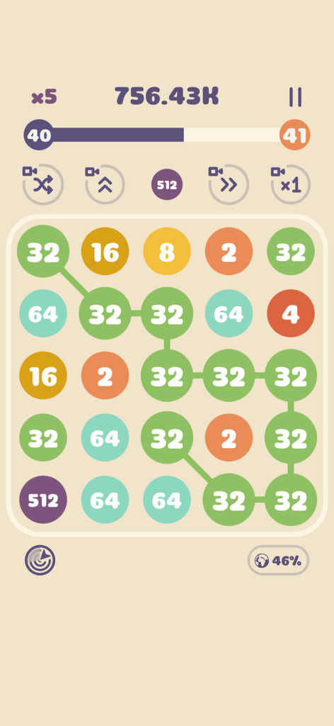 Connect the Pops! - Una pantalla de juego de Connect the Pops que muestra burbujas numeradas coloridas conectándose para fusionarse.