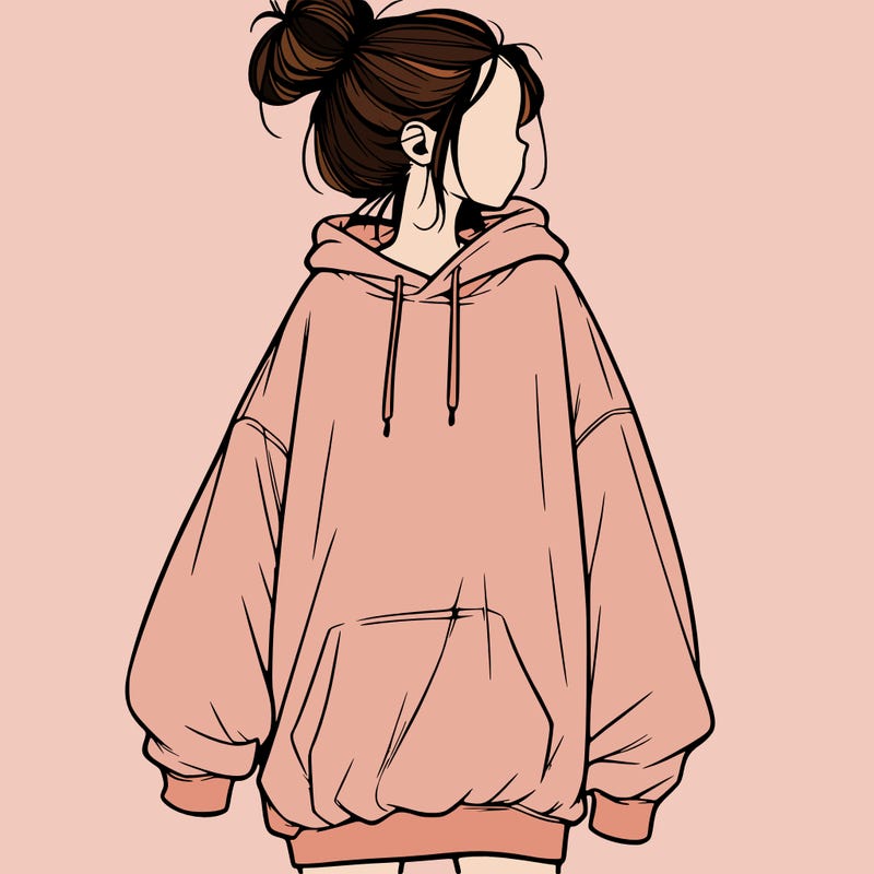 realistic girl with a oversized sweatshirt on and a bun
